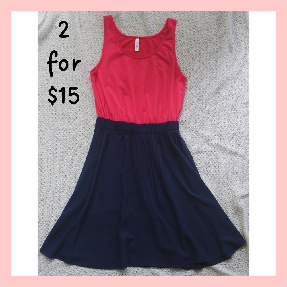 Xhilaration Color-Block A-line Sleeveless Dress (magenta, navy) [size M]